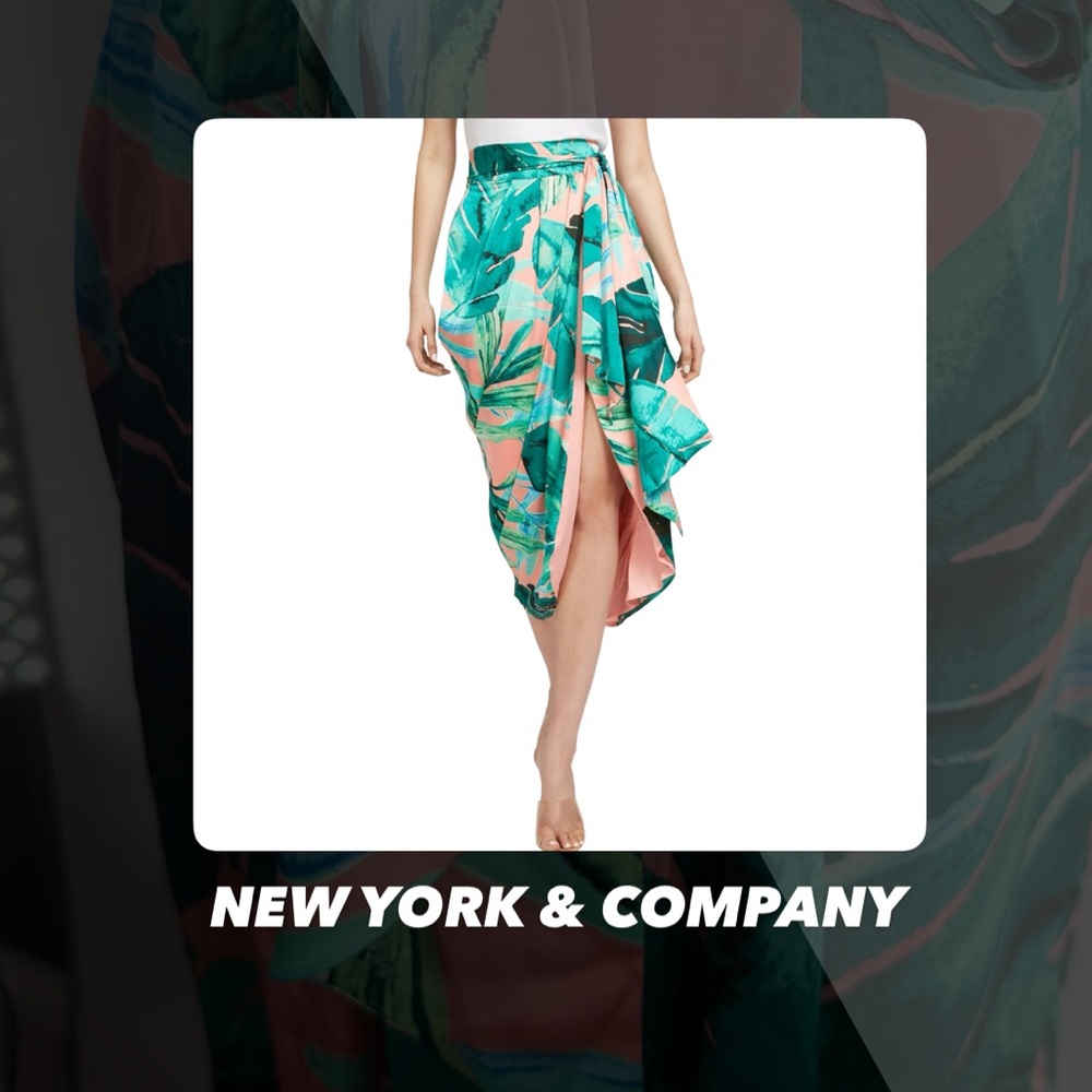 New York & Company Green and Pink Midi Skirt